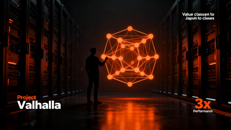 Desarrollador Java optimizando código de alto rendimiento con Project Valhalla y value classes en JDK 28 para startups.