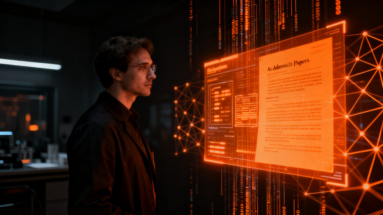 Investigador analizando métricas de un paper científico mediante IA, representando el uso crítico de QED Score en startups DeepTech.