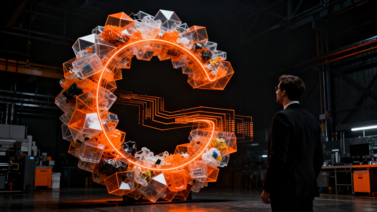 Emprendedor analizando el impacto del reciclaje de plásticos y economía circular ante nuevas regulaciones europeas.