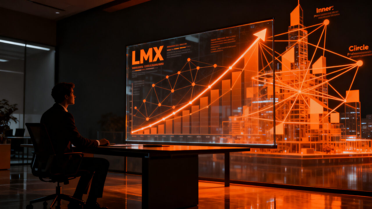 Profesional en un entorno de oficina moderna analizando datos de crecimiento, representando la relación estratégica con el jefe y el desarrollo profesional.