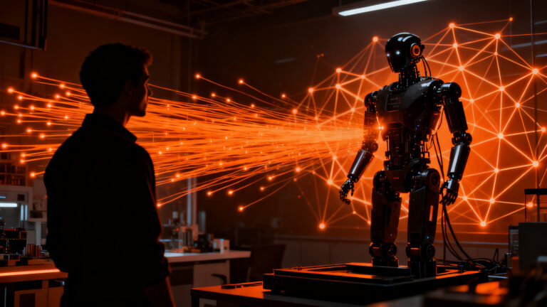 Robot humanoide de última generación en entorno tecnológico, representando el avance de la robótica y la inteligencia artificial en el mercado global.