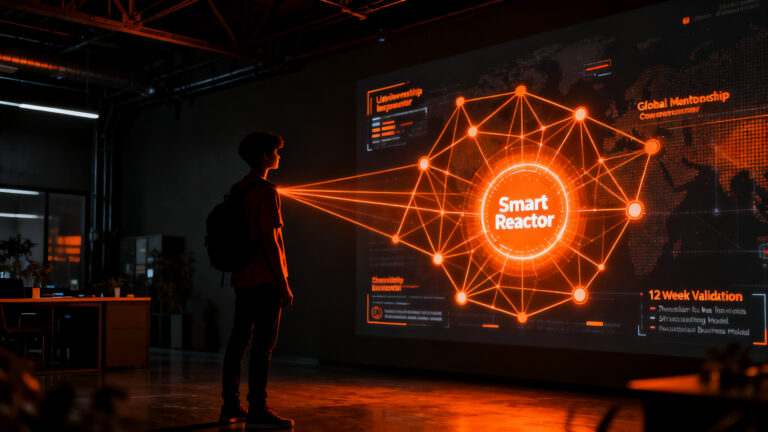 Estudiante universitario participando en el programa Santander Explorer para validar su startup en 12 semanas.