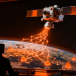 Satélite con IA detectando objetos autónomamente desde el espacio, representando el futuro de la observación terrestre y el edge computing para startups.