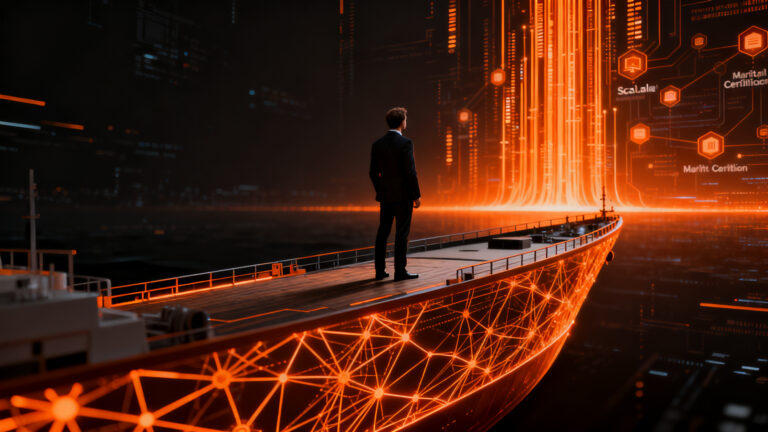 Startup marítima Seaman Solutions exhibiendo su plataforma de IA y certificación en el evento tecnológico global VivaTech 2026.