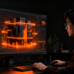 Seguridad de memoria en programación C, ilustrada con una arquitectura de infraestructura tecnológica moderna para startups.