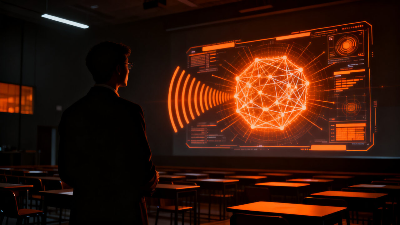 Tecnología de IA y detección de radiofrecuencia en la Selectividad 2026, representando la seguridad digital en la educación.
