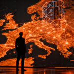 Soberanía digital en Europa: un profesional analizando mapas de nodos de infraestructura tecnológica para reducir la dependencia extranjera.