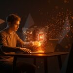 Solopreneur utilizando inteligencia artificial para escalar su modelo de negocio startup de manera automatizada.