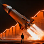 Lanzamiento de cohete SpaceX representando la salida a bolsa y el éxito en el mercado de valores para startups de deep tech.