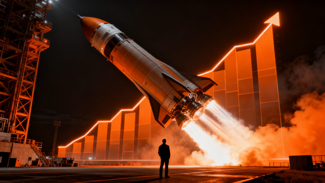 Lanzamiento de cohete SpaceX representando la salida a bolsa y el éxito en el mercado de valores para startups de deep tech.