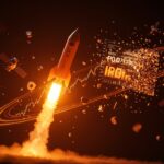 Representación visual de la valoración de SpaceX y Starlink con elementos orbitales en naranja y negro, simbolizando el análisis de mercado y el camino hacia la IPO.