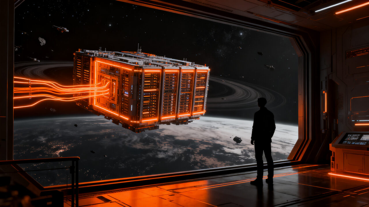 Centro de datos orbital de Starcloud en el espacio, representando el futuro de la infraestructura de IA y deep tech.