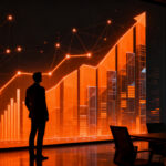 Emprendedores analizando un mapa financiero digital, representando el éxito de las rondas de inversión en startups españolas.