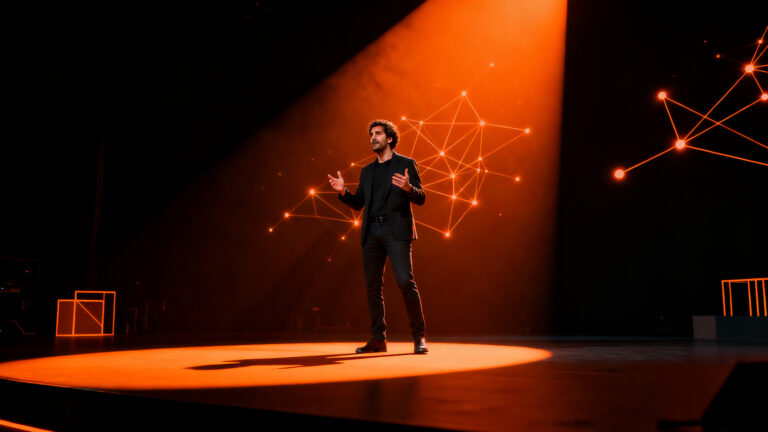 Fundador de startup española presentando su proyecto en South Summit 2026 ante inversores, representando el ecosistema emprendedor y la aceleración de startups.