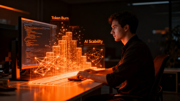 Ingeniero trabajando con agentes de IA en el desarrollo de software SaaS, representando la eficiencia tecnológica y la alfabetización en IA.