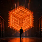 Arquitectura de IA subcuadrática procesando grandes volúmenes de datos para optimizar costes en startups.