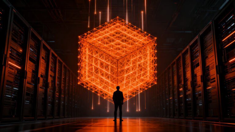Arquitectura de IA subcuadrática procesando grandes volúmenes de datos para optimizar costes en startups.