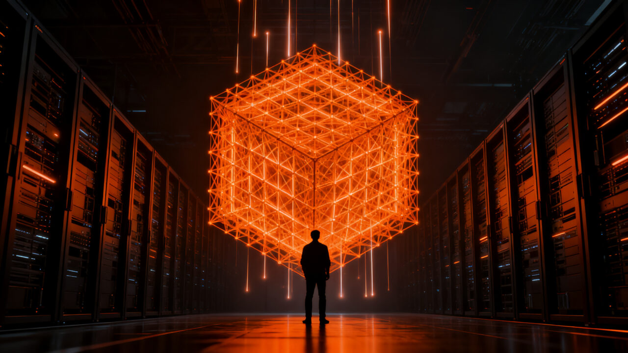 Arquitectura de IA subcuadrática procesando grandes volúmenes de datos para optimizar costes en startups.