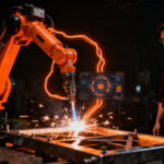 Robótica colaborativa y soldadura automatizada en la industria 4.0 con tecnología avanzada.