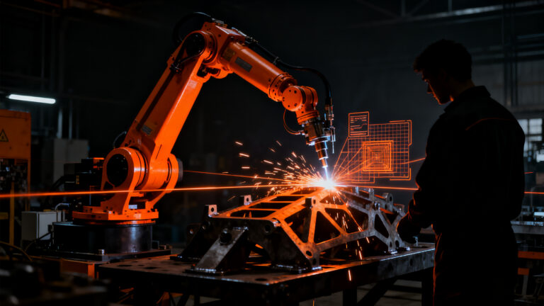 Célula de soldadura robótica SynerBot automatizando procesos industriales para PYMES en el contexto de la Industria 4.0.