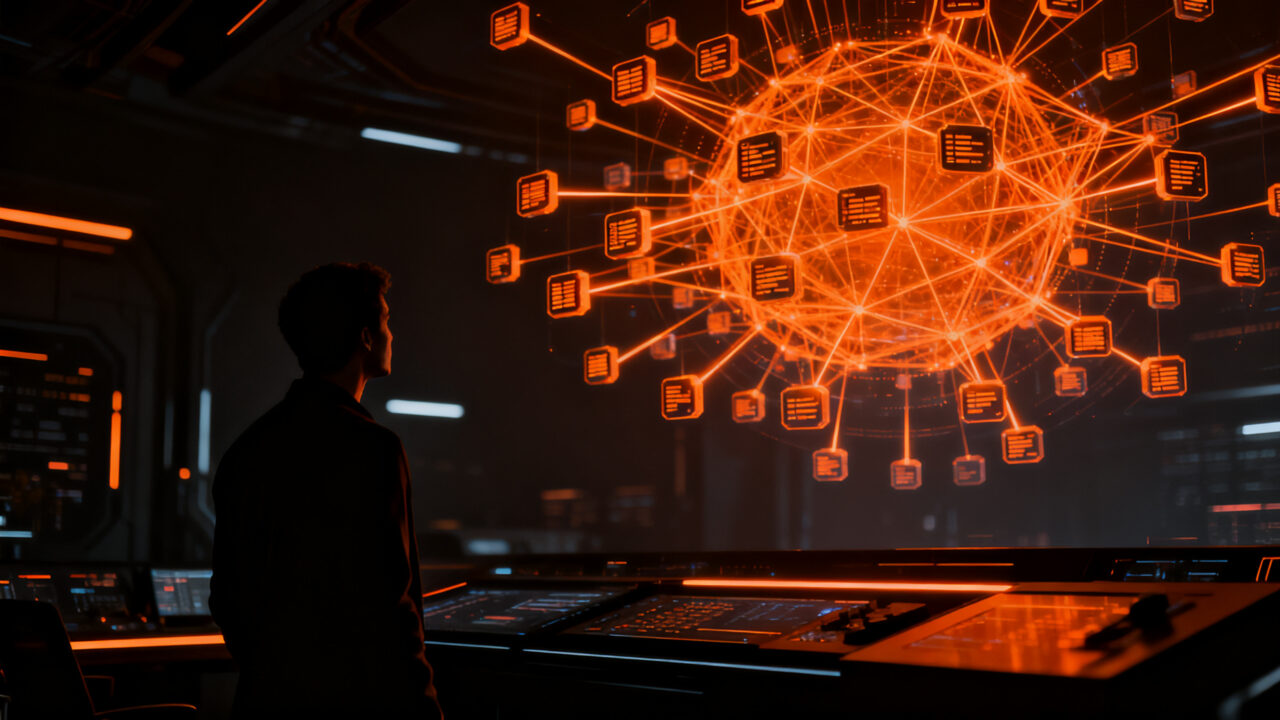 Análisis de tendencias tech 2026: experto observando un dashboard holográfico con datos de miles de startups indie.