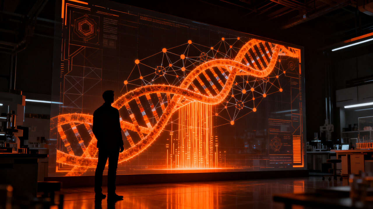 Fundador de startup biotech analizando datos de longevidad con IA, representando la ronda de inversión de Terraflos.