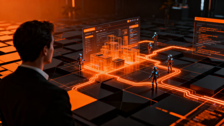 Agentes de IA de TesterArmy realizando pruebas de software automatizadas en un entorno digital avanzado.