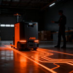 Transpaleta autónoma J1600 de The Mobile Robot Company en un almacén inteligente, representando la automatización logística premiada en los IFOY Awards 2026.