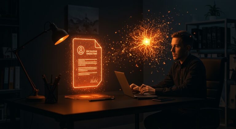 Representación conceptual de la regulación de IA y startups bajo la orden ejecutiva de Trump, con estética de tecnología y política.