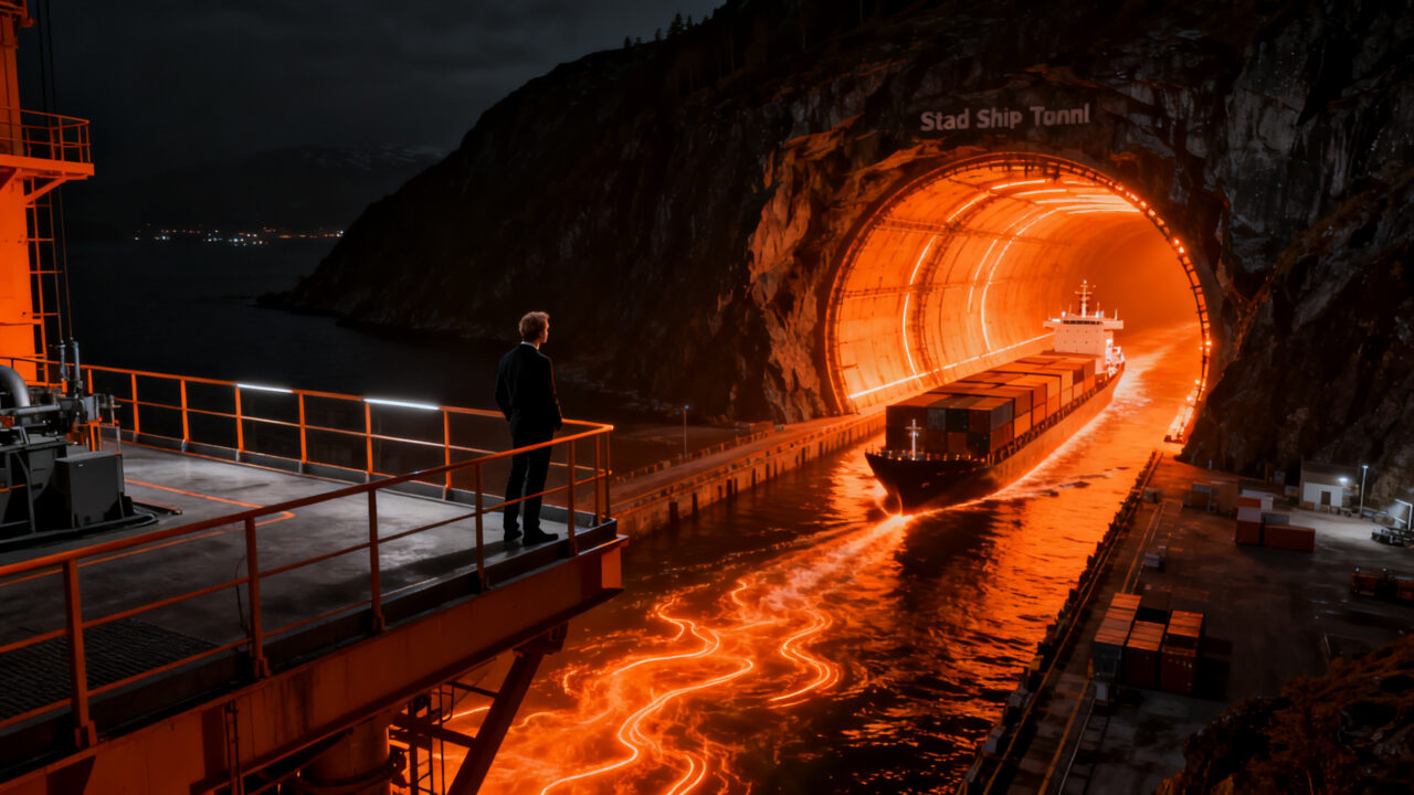 Ingeniería marítima y túnel marítimo en Noruega, representando innovación en infraestructura logística para startups.