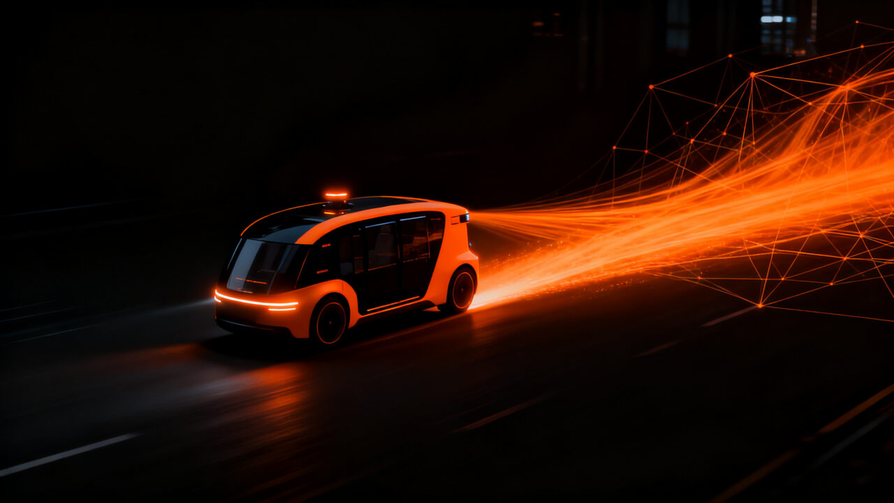 Robotaxi autónomo de Nuro con inversión de Uber, representando el futuro de la movilidad autónoma y el funding en tecnología de vehículos autónomos.