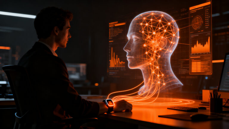 Prototipo de IA proactiva UbiMyTherapist monitoreando salud mental mediante wearables y biometría para prevenir crisis.