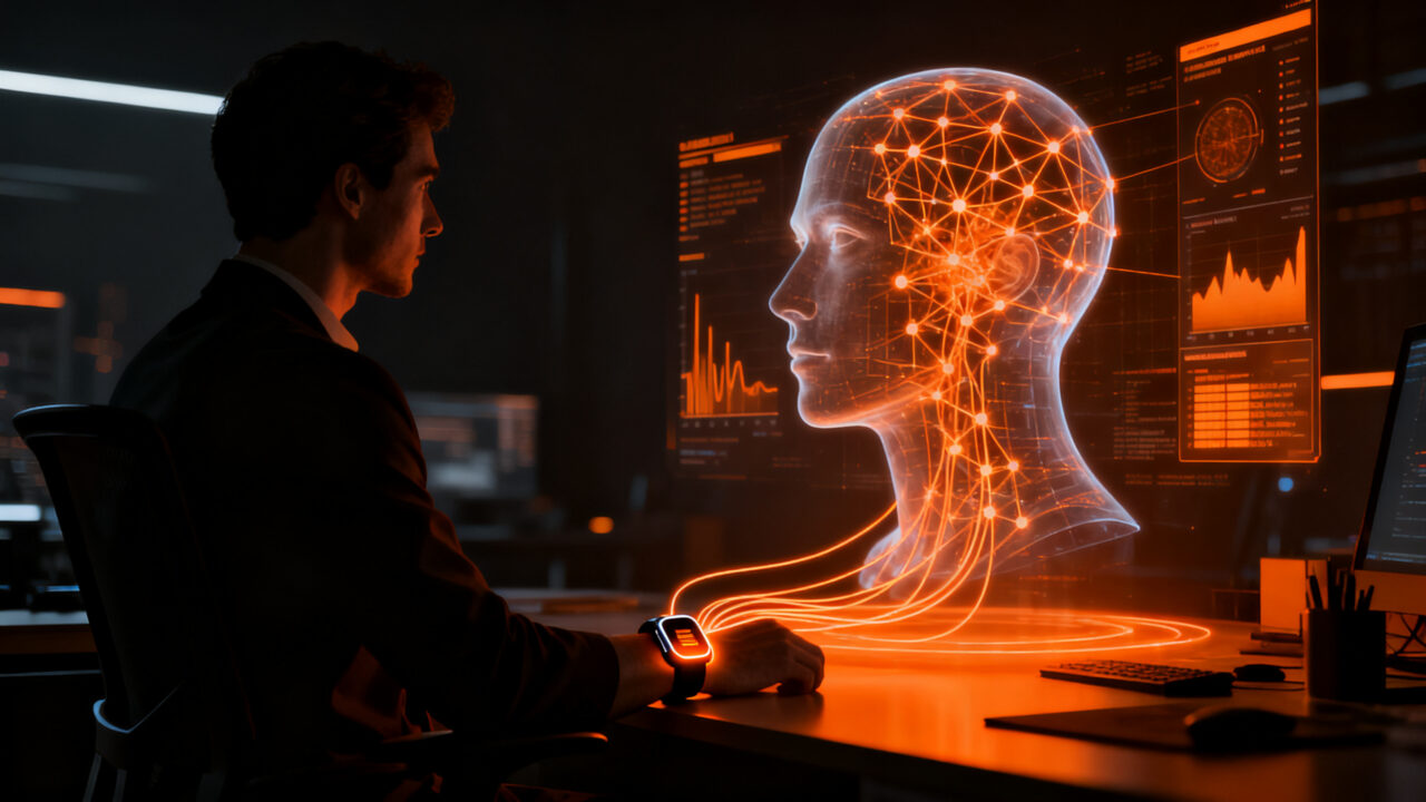 Prototipo de IA proactiva UbiMyTherapist monitoreando salud mental mediante wearables y biometría para prevenir crisis.
