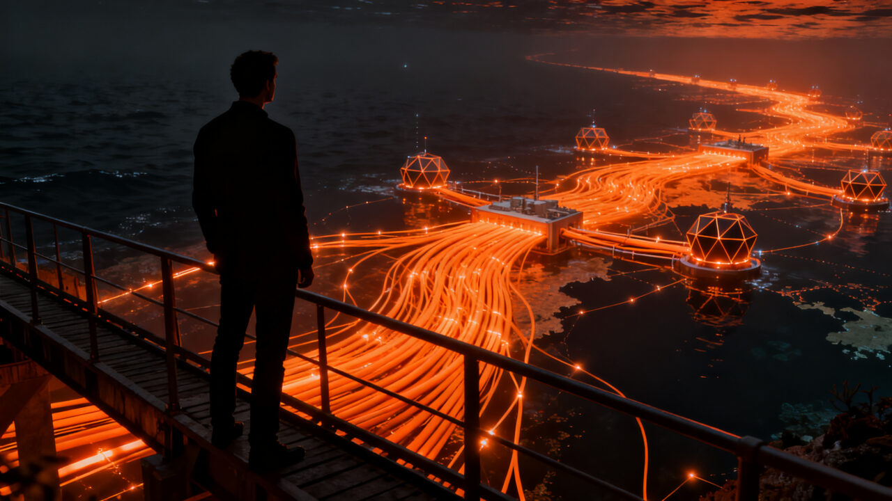 Infraestructura de cables submarinos y conectividad global para startups, representando la soberanía tecnológica europea.