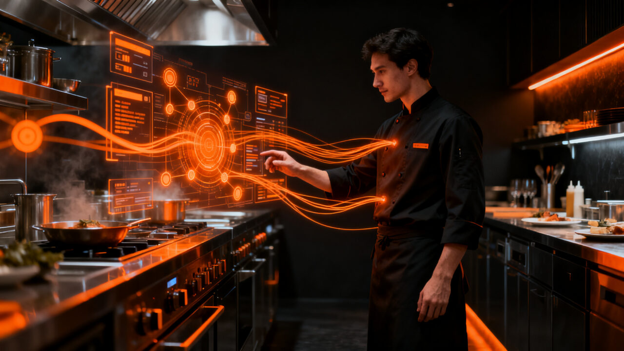 Sistema operativo con IA para restaurantes y cafeterías, representando la automatización gastronómica y el crecimiento de la startup chilena Ventori.
