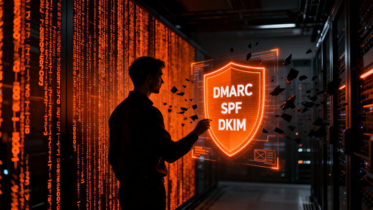 Especialista en ciberseguridad analizando vulnerabilidades de email y protocolos DMARC para proteger startups.