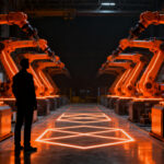 Representación visual de automatización industrial e Industria 4.0, destacando la conexión entre tecnología IoT y crecimiento empresarial en el sector de hardware.