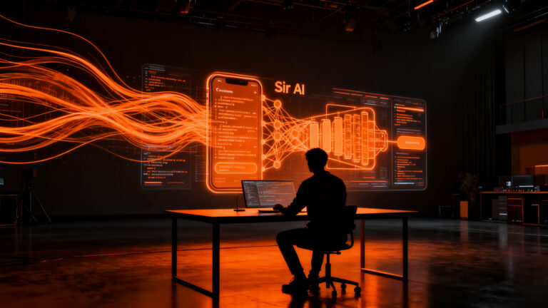 Desarrollador trabajando con inteligencia artificial y el nuevo ecosistema de iOS 27 y Siri en WWDC 2026.