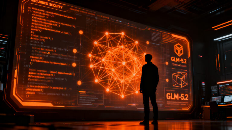 Analista de ciberseguridad trabajando con inteligencia artificial Zhipu AI GLM-5.2 para detectar vulnerabilidades en código.