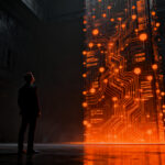 Un desarrollador analizando un complejo ecosistema de redes neuronales de inteligencia artificial, simbolizando el desafío de evaluar modelos LLM sin benchmarks claros.