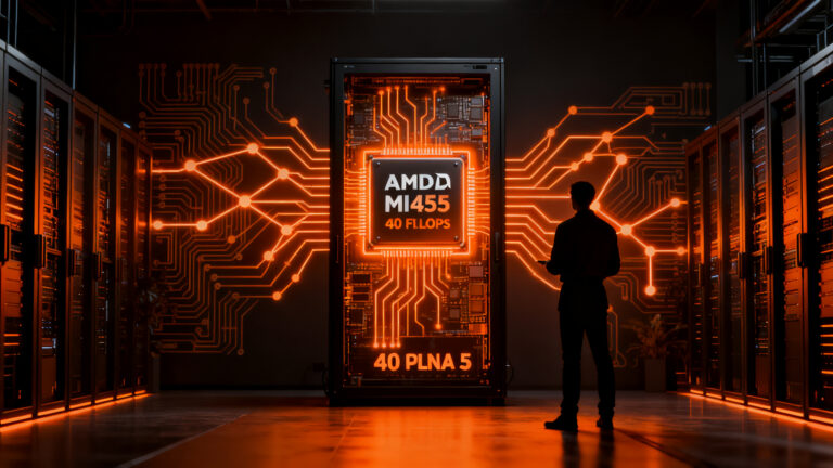 Ingeniero analizando arquitectura de chip AMD MI455X para infraestructura de inteligencia artificial en startups.