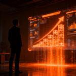 Empresario analizando gráficos de crecimiento financiero digital, representando la automatización y competitividad de las pymes en 2026.
