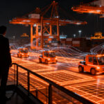 Automatización portuaria en PSA Singapur, representando el futuro de la logística digital y la innovación tecnológica para startups chilenas.