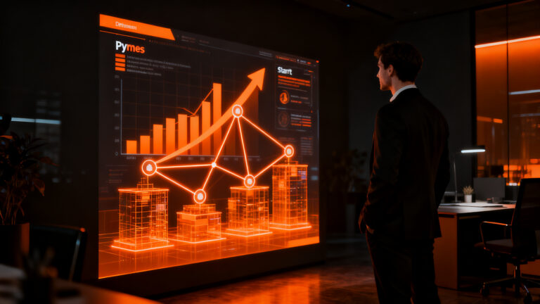 Emprendedor analizando mapa de financiación y crecimiento para startups en Extremadura, simbolizando innovación abierta y ayudas empresariales.