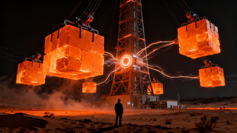 Batería gravitacional de Energy Vault para almacenamiento de energía renovable a gran escala en China.