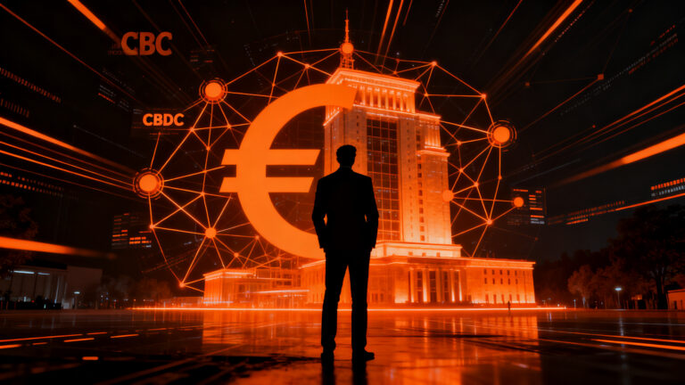 Representación visual de la integración del euro digital en el ecosistema fintech europeo con el BCE.