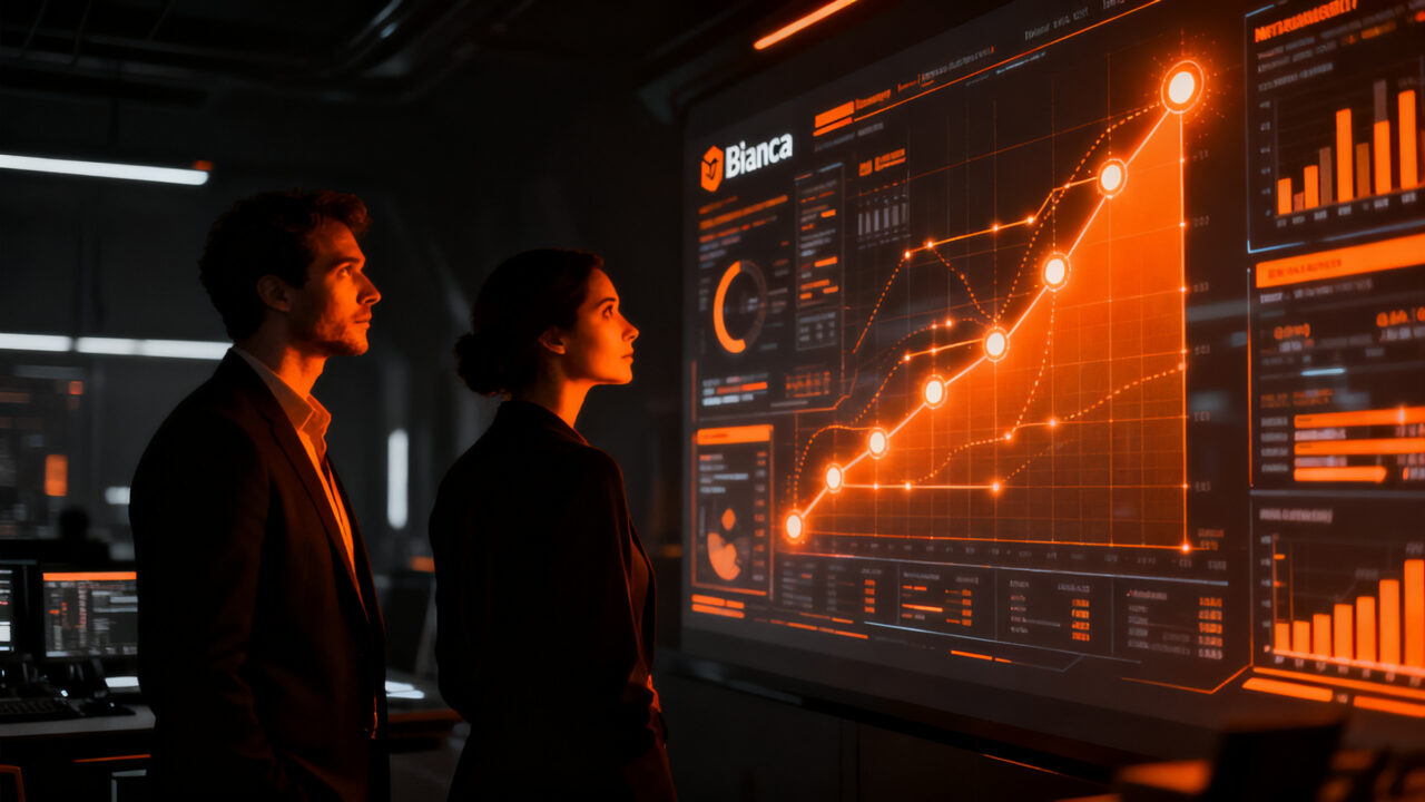 Emprendedores analizando datos de consumo masivo con IA, representando el éxito de la ronda pre-seed de Bianca AI.