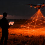 Tecnología de ganadería inteligente con IA y drones aplicada por startups AgTech en el campo.