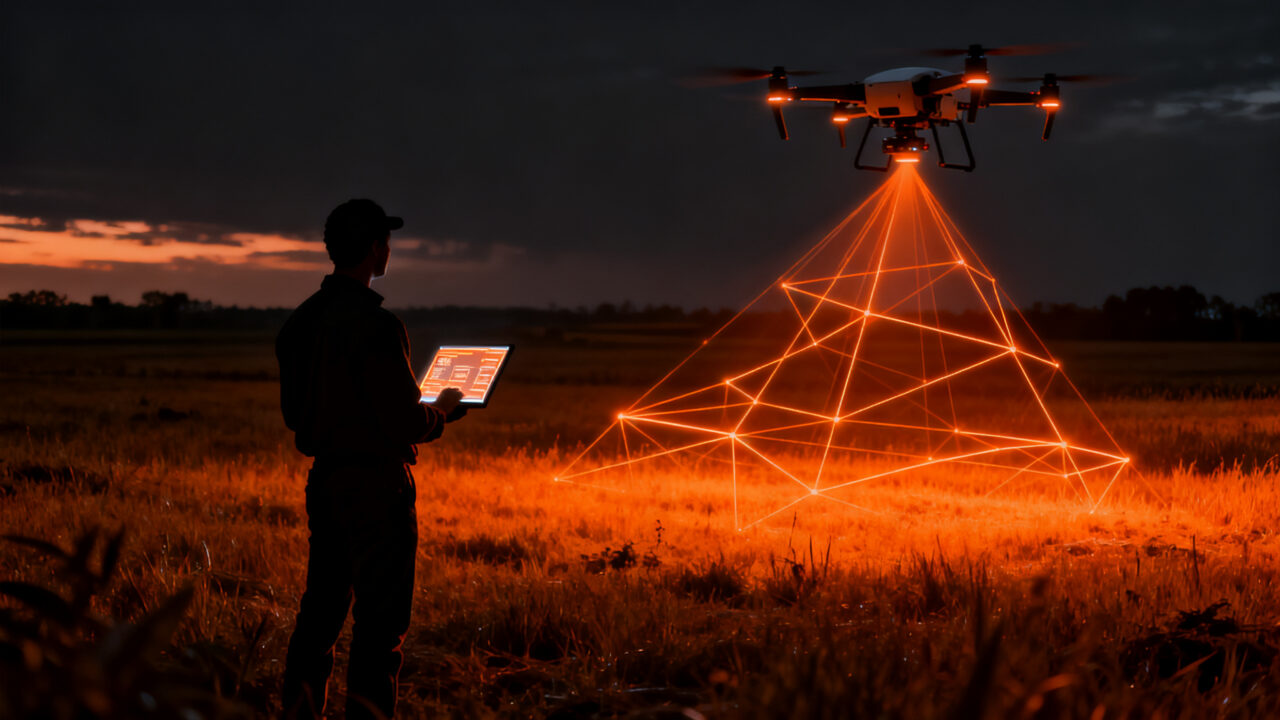 Tecnología de ganadería inteligente con IA y drones aplicada por startups AgTech en el campo.