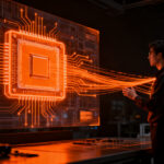 Ingeniero trabajando en diseño de semiconductores e IA agéntica, representando el éxito de financiación de ChipAgents y Nvidia.